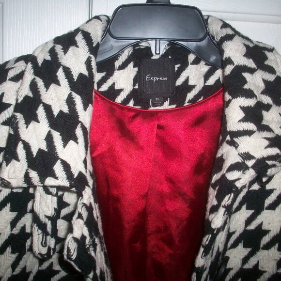 Express Tweed Wool Blend Medium, Black  White Pea Coat Preppy Academia Lined - Picture 5 of 16